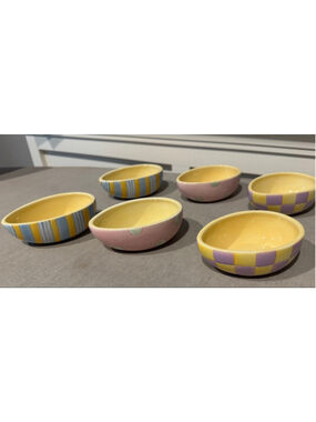Gibson 6 piece Easter Egg Serveware Set Yellow Purple Pink Blue multi pattern